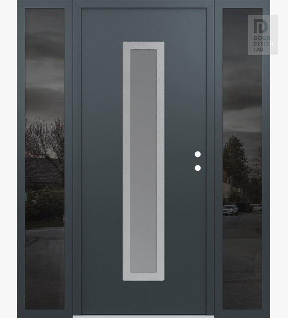 Modern Steel Front Door DIAMOND A11 68" X 80" ANTHRACITE/ANTHRACITE FROSTED GLASS PANEL STAINLESS STEEL LHI WITH 2 SIDELITES MIRRORED GLASS