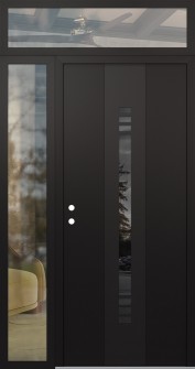 DIAMOND A5 48" X 96" BLACK/BLACK MIRRORED GLASS PANEL BLACK RHI WITH SIDELITE AND TRANSOM CLEAR GLASS