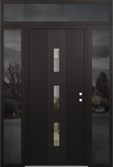 DIAMOND A7 68" X 96" BLACK/BLACK CLEAR GLASS PANEL BLACK LHI WITH 2 SIDELITES AND TRANSOM MIRRORED GLASS