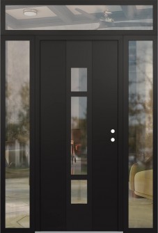 DIAMOND A9 68" X 96" BLACK/BLACK CLEAR GLASS PANEL BLACK LHI WITH 2 SIDELITES AND TRANSOM CLEAR GLASS