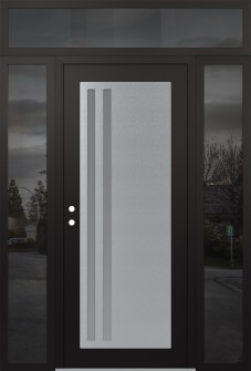 Diamond C6 64" x 96" black/white frosted Glass Panel stainless steel RHI with 2 Sidelites and Transom mirrored Glass