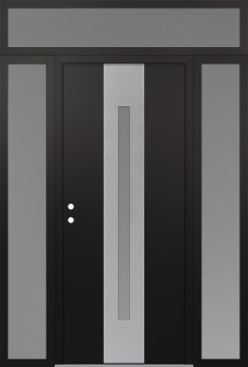 DIAMOND A2 64" X 96" BLACK/WHITE FROSTED GLASS PANEL STAINLESS STEEL RHI WITH 2 SIDELITES AND TRANSOM FROSTED GLASS