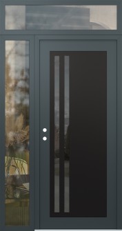 Diamond C6 48" x 96" anthracite/anthracite mirrored Glass Panel black RHI with Sidelite and Transom clear Glass