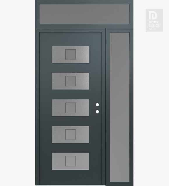 Modern Steel Front Door Diamond D8 52" x 96" anthracite/anthracite frosted Glass Panel stainless steel LHI with Sidelite and Transom frosted Glass