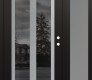Modern Steel Front Door Diamond C14 50" x 80" black/black mirrored Glass Panel stainless steel LHI with Sidelite frosted Glass