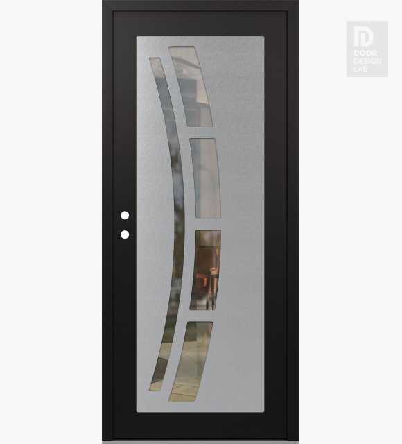 Modern Steel Front Door Diamond C12 36" x 80" black/black clear Glass Panel stainless steel RHI