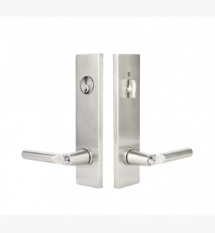 EMTEK MODERN RECTANGULAR TWO-POINT, SINGLE CYLINDER WITH HELIOS LEVERS 5312 SINGLE CYLINDER SATIN NICKEL US15