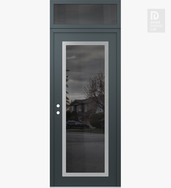 Modern Steel Front Door Diamond C1 36" x 96" anthracite/anthracite mirrored Glass Panel stainless steel RHI with Transom mirrored Glass