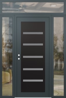 Diamond C7 68" x 96" anthracite/anthracite frosted Glass Panel black RHI with 2 Sidelites and Transom clear Glass