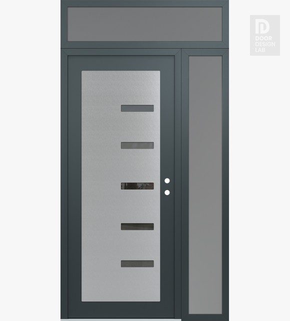 Modern Steel Front Door Diamond C8 48" x 96" anthracite/anthracite mirrored Glass Panel stainless steel LHI with Sidelite and Transom frosted Glass