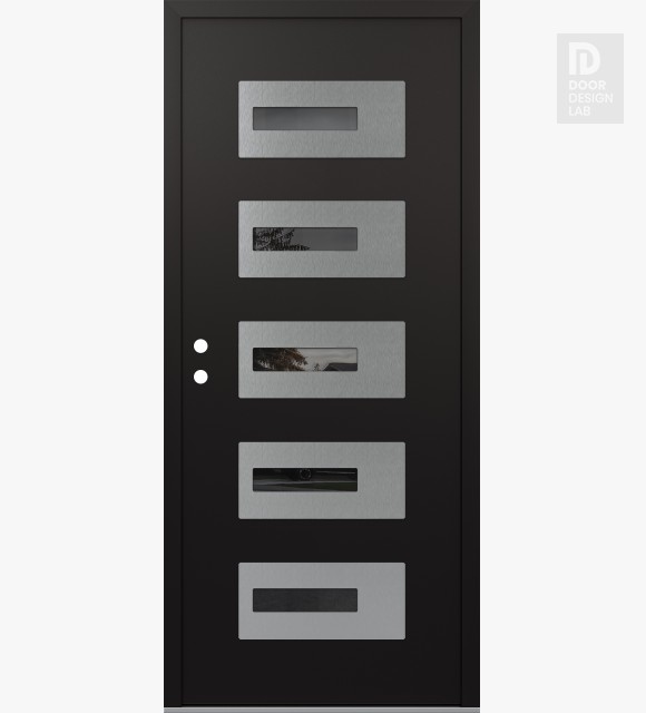 Modern Steel Front Door Diamond D6 36" x 80" black/black mirrored Glass Panel stainless steel RHI