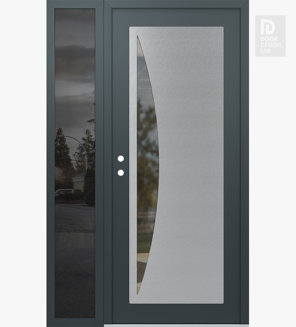 Modern Steel Front Door Diamond C13 52" x 80" anthracite/anthracite clear Glass Panel stainless steel RHI with Sidelite mirrored Glass