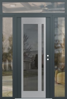 Diamond C15 68" x 96" anthracite/anthracite mirrored Glass Panel stainless steel LHI with 2 Sidelites and Transom clear Glass