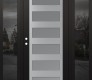 Modern Steel Front Door Diamond C9 68" x 80" black/white frosted Glass Panel stainless steel RHI with 2 Sidelites mirrored Glass