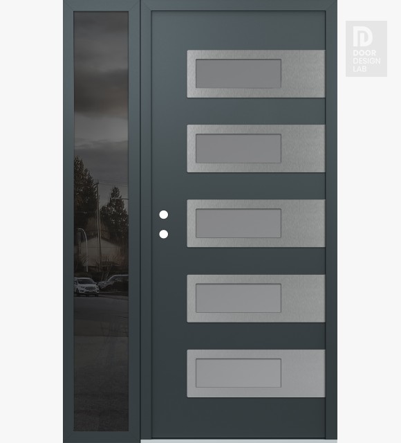 Modern Steel Front Door Diamond D3 50" x 80" anthracite/anthracite frosted Glass Panel stainless steel RHI with Sidelite mirrored Glass