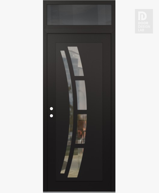 Modern Steel Front Door Diamond C12 36" x 96" black/black clear Glass Panel black RHI with Transom mirrored Glass
