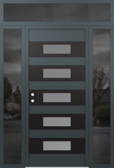 Diamond D5 60" x 96" anthracite/anthracite frosted Glass Panel black RHI with 2 Sidelites and Transom mirrored Glass