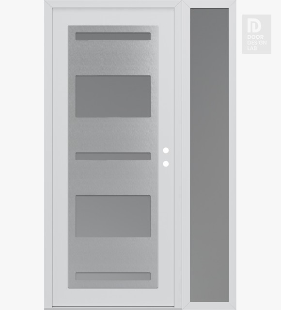 Modern Steel Front Door Diamond C10 52" x 80" white/white frosted Glass Panel stainless steel LHI with Sidelite frosted Glass