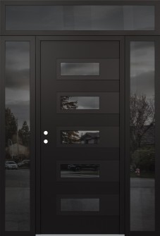 Diamond D3 60" x 96" black/black mirrored Glass Panel black RHI with 2 Sidelites and Transom mirrored Glass