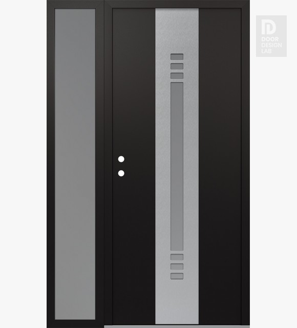 Modern Steel Front Door DIAMOND A5 48" X 80" BLACK/WHITE FROSTED GLASS PANEL STAINLESS STEEL RHI WITH SIDELITE FROSTED GLASS