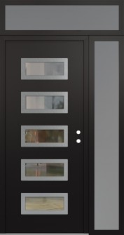 Diamond D1 48" x 96" black/black clear Glass Panel stainless steel LHI with Sidelite and Transom frosted Glass