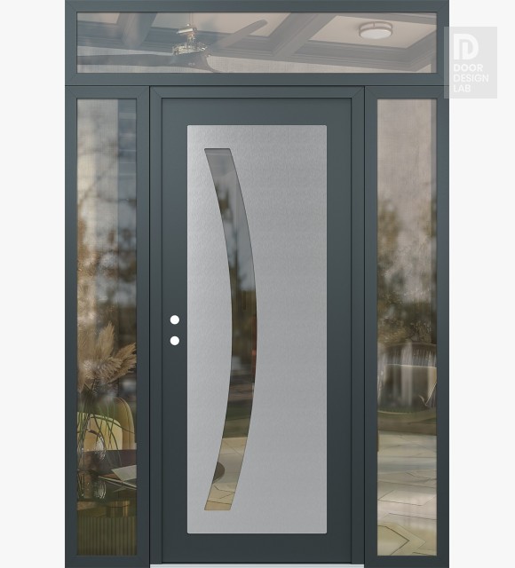 Modern Steel Front Door Diamond C4 68" x 96" anthracite/anthracite clear Glass Panel stainless steel RHI with 2 Sidelites and Transom clear Glass