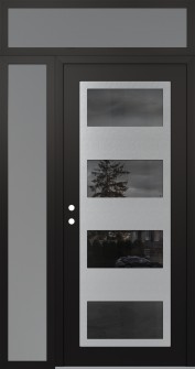 Diamond C2 50" x 96" black/black mirrored Glass Panel stainless steel RHI with Sidelite and Transom frosted Glass