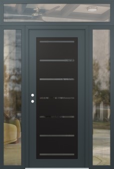 Diamond C11 68" x 96" anthracite/anthracite mirrored Glass Panel black RHI with 2 Sidelites and Transom clear Glass