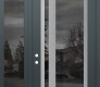 Modern Steel Front Door Diamond C15 48" x 96" anthracite/anthracite mirrored Glass Panel stainless steel RHI with Sidelite and Transom mirrored Glass