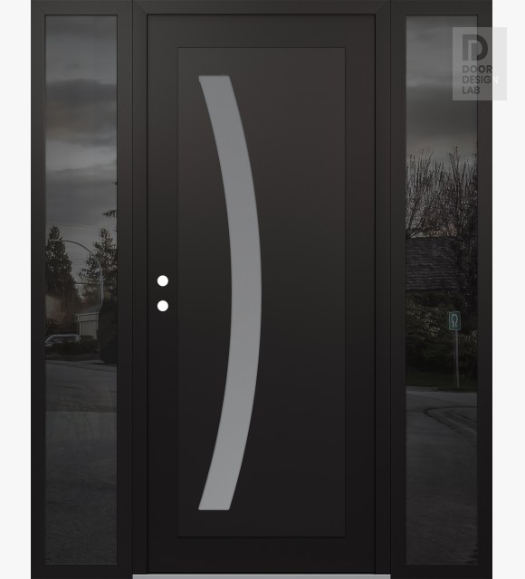 Modern Steel Front Door Diamond C4 60" x 80" black/white frosted Glass Panel black RHI with 2 Sidelites mirrored Glass