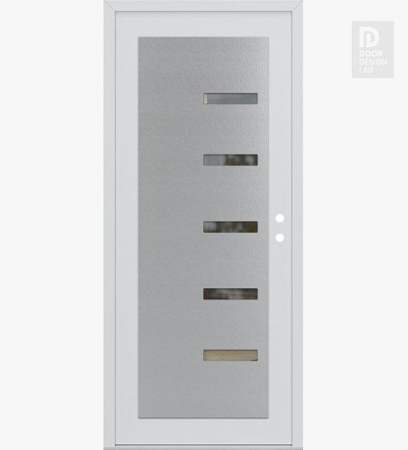 Modern Steel Front Door Diamond C8 36" x 80" white/white clear Glass Panel stainless steel LHI