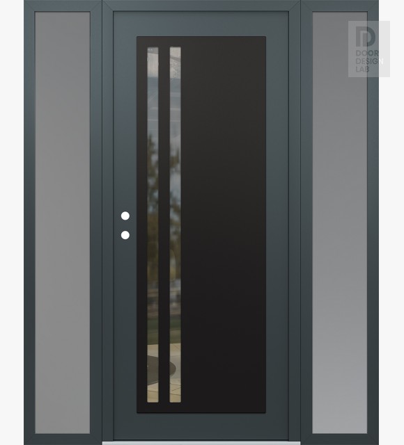 Modern Steel Front Door Diamond C6 60" x 80" anthracite/anthracite clear Glass Panel black RHI with 2 Sidelites frosted Glass