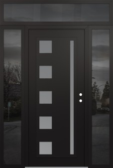 Diamond C3 60" x 96" black/white frosted Glass Panel black LHI with 2 Sidelites and Transom mirrored Glass