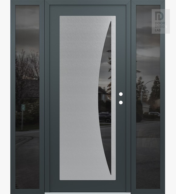 Modern Steel Front Door Diamond C13 68" x 80" anthracite/anthracite mirrored Glass Panel stainless steel LHI with 2 Sidelites mirrored Glass