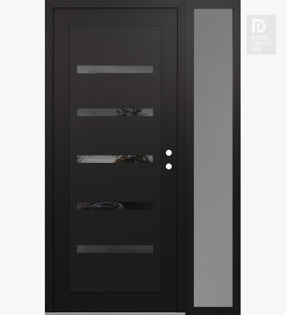 Modern Steel Front Door Diamond C7 48" x 80" black/black mirrored Glass Panel black LHI with Sidelite frosted Glass