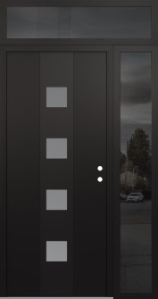 DIAMOND A12 52" X 96" BLACK/WHITE FROSTED GLASS PANEL BLACK LHI WITH SIDELITE AND TRANSOM MIRRORED GLASS