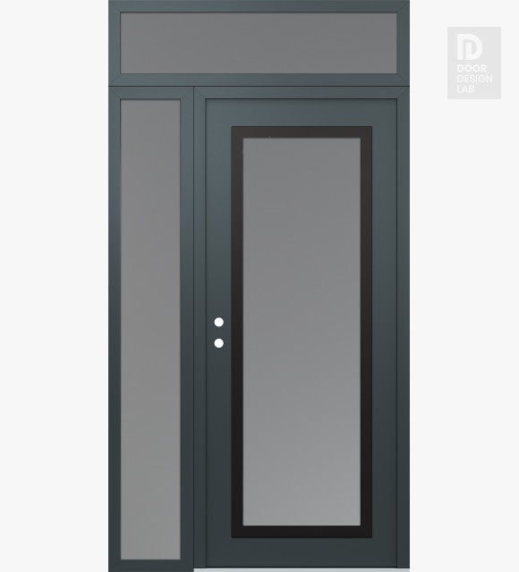 Modern Steel Front Door Diamond C1 52" x 96" anthracite/anthracite frosted Glass Panel black RHI with Sidelite and Transom frosted Glass