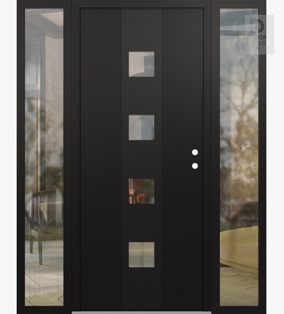 Modern Steel Front Door DIAMOND A12 64" X 80" BLACK/BLACK CLEAR GLASS PANEL BLACK LHI WITH 2 SIDELITES CLEAR GLASS