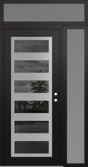 Diamond C9 50" x 96" black/black mirrored Glass Panel stainless steel LHI with Sidelite and Transom frosted Glass