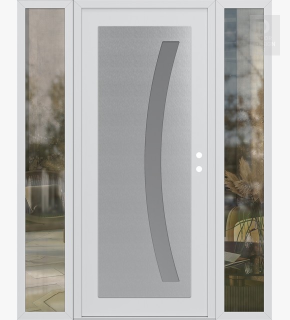 Modern Steel Front Door Diamond C4 60" x 80" white/white frosted Glass Panel stainless steel LHI with 2 Sidelites clear Glass