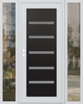 Diamond C7 64" x 80" white/white frosted Glass Panel black RHI with 2 Sidelites clear Glass