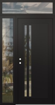 Diamond C6 52" x 96" black/black clear Glass Panel black RHI with Sidelite and Transom clear Glass