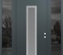 Modern Steel Front Door DIAMOND A11 64" X 96" ANTHRACITE/ANTHRACITE FROSTED GLASS PANEL STAINLESS STEEL LHI WITH 2 SIDELITES AND TRANSOM MIRRORED GLASS