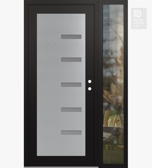 Modern Steel Front Door Diamond C8 48" x 80" black/white frosted Glass Panel stainless steel LHI with Sidelite clear Glass
