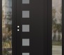 Modern Steel Front Door Diamond C5 64" x 80" black/white frosted Glass Panel black RHI with 2 Sidelites clear Glass