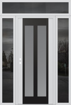 Diamond C14 68" x 96" white/white frosted Glass Panel black RHI with 2 Sidelites and Transom mirrored Glass
