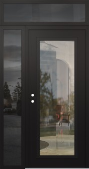 Diamond C1 50" x 96" black/black clear Glass Panel black RHI with Sidelite and Transom mirrored Glass