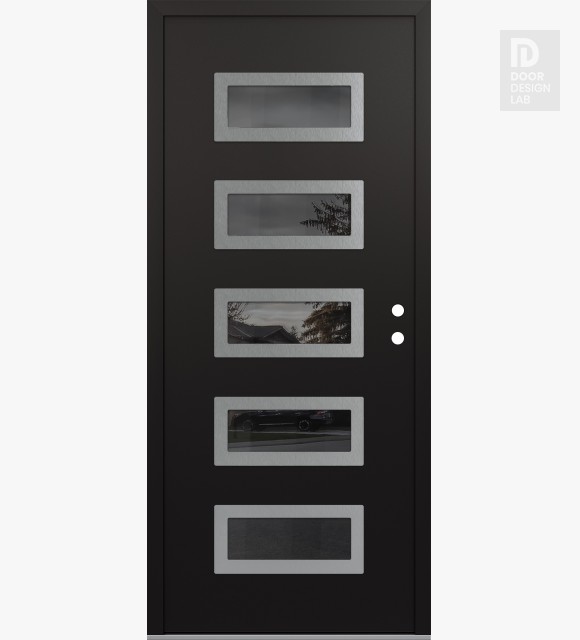 Modern Steel Front Door Diamond D1 36" x 80" black/black mirrored Glass Panel stainless steel LHI