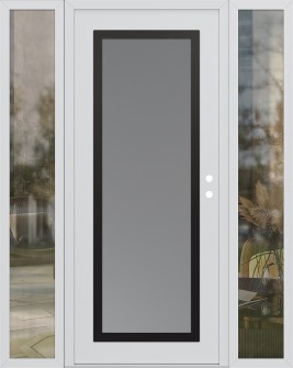 Diamond C1 60" x 80" white/white frosted Glass Panel black LHI with 2 Sidelites clear Glass