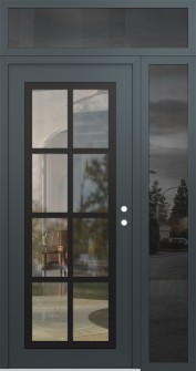 Diamond C16 52" x 96" anthracite/anthracite clear Glass Panel black LHI with Sidelite and Transom mirrored Glass